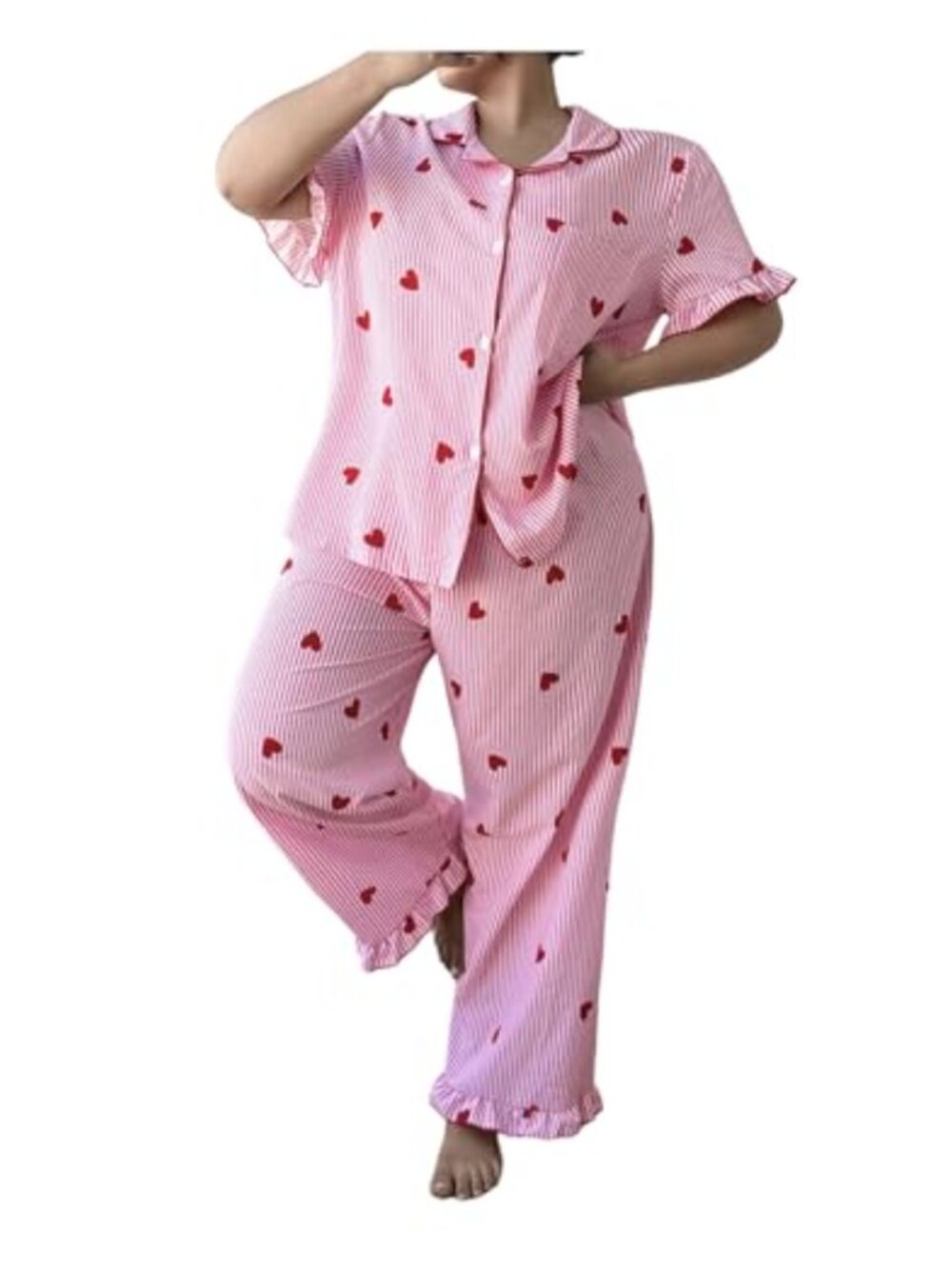 Plus Size Pajama Set Button Down Short Sleeve Sleepwear Pants Pjs